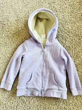 GAP Lavender Zip-Up Hoodie with Cream Sherpa Lining